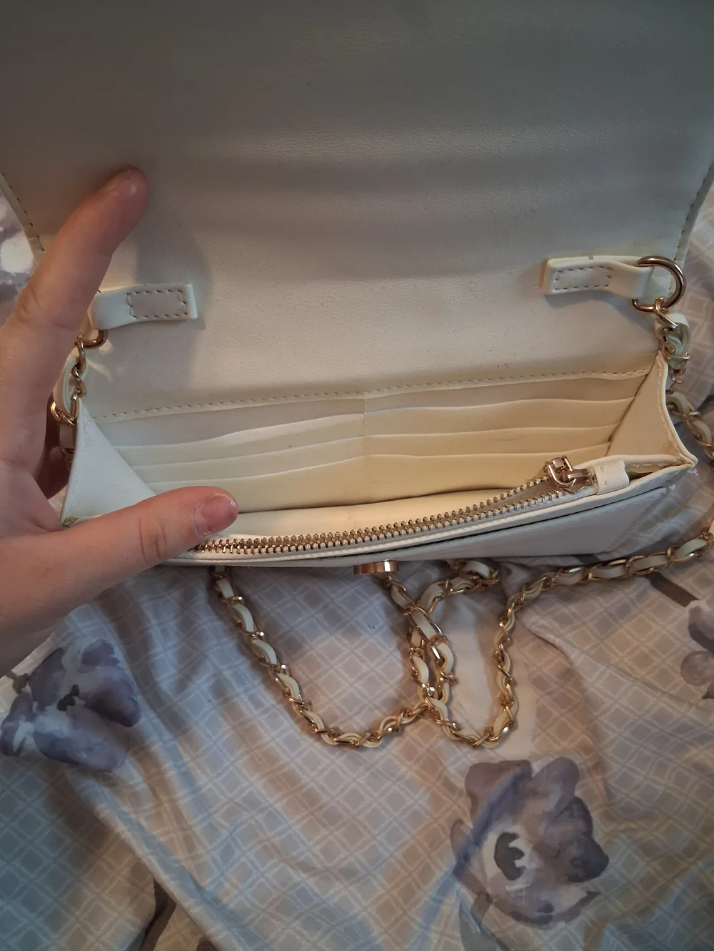 bebe Cream Quilted Crossbody Wallet with Gold Plate